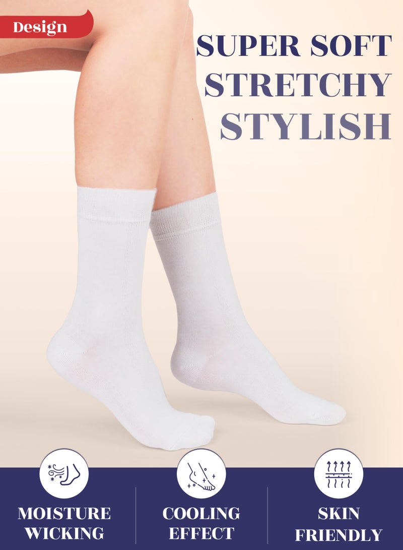 Hugh Ugoli Women Rayon Dress Socks, Extremely Soft Thin Crew Socks for Business, Trouser & Casual, Non-Binding & Breathable, White, 3 Pairs, Shoe Size: 6-9 - Image 3